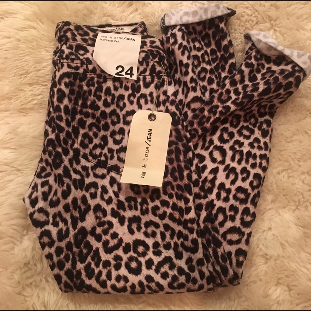 NWT rag & bone snow leopard boyfriend jean