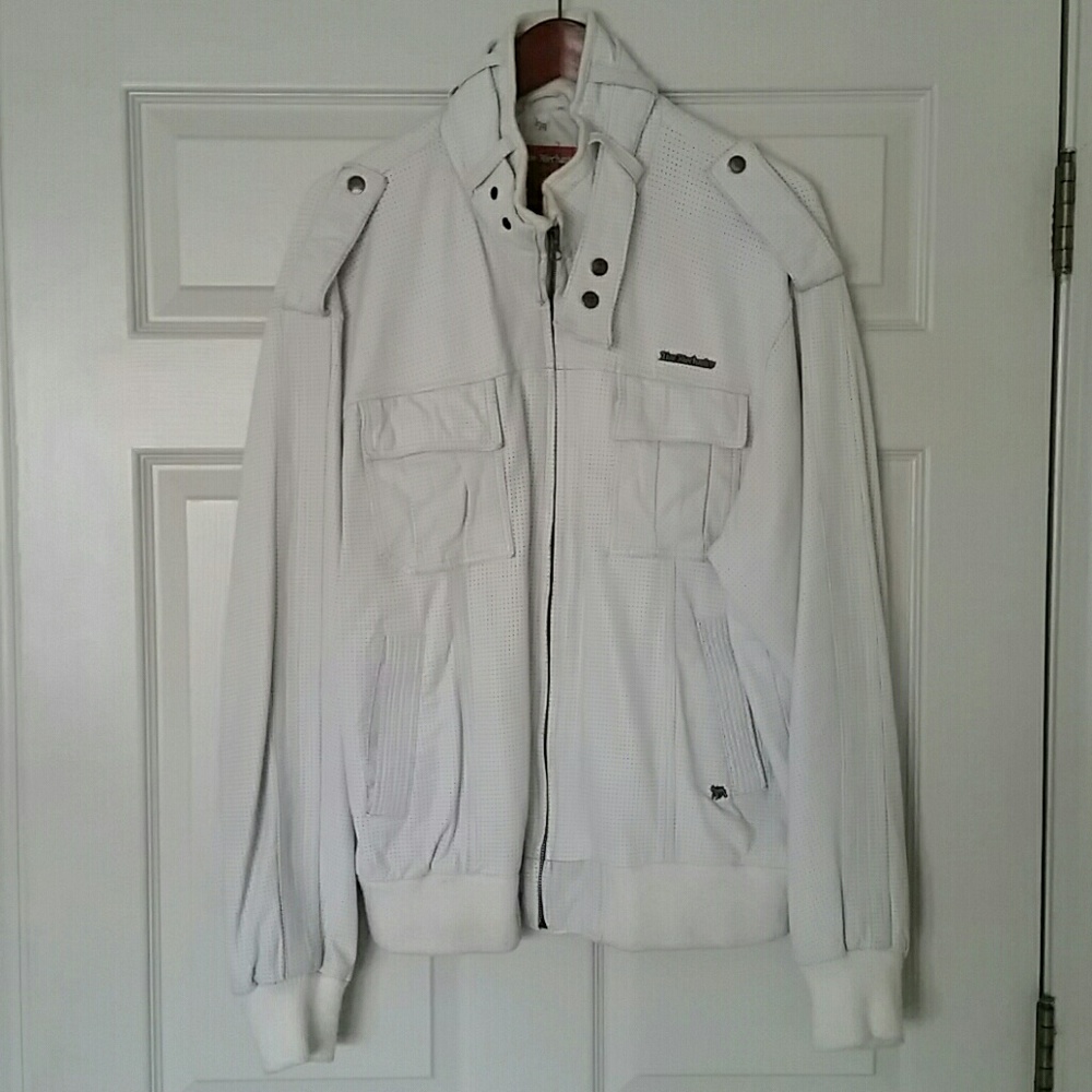 Men's White Live Mechanics Leather Jacket