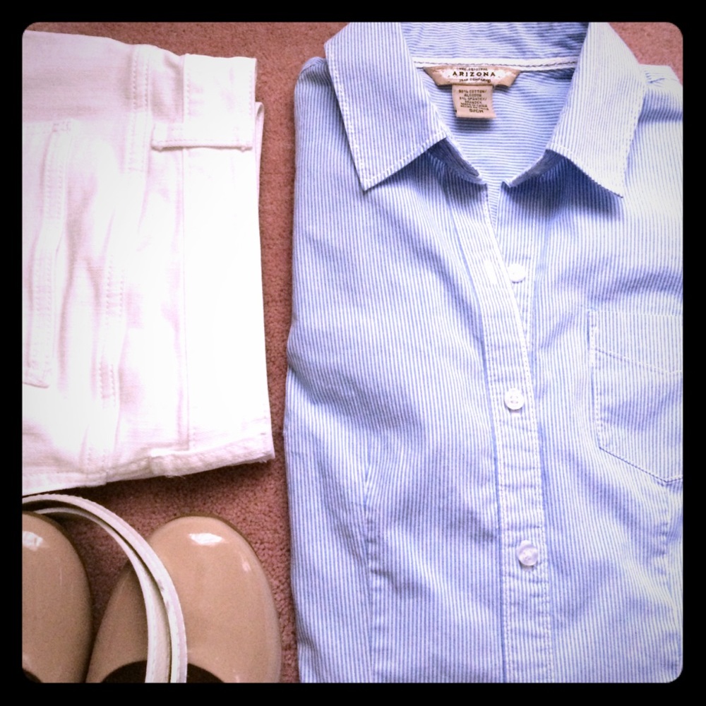 Blue pinstripe fitted blouse