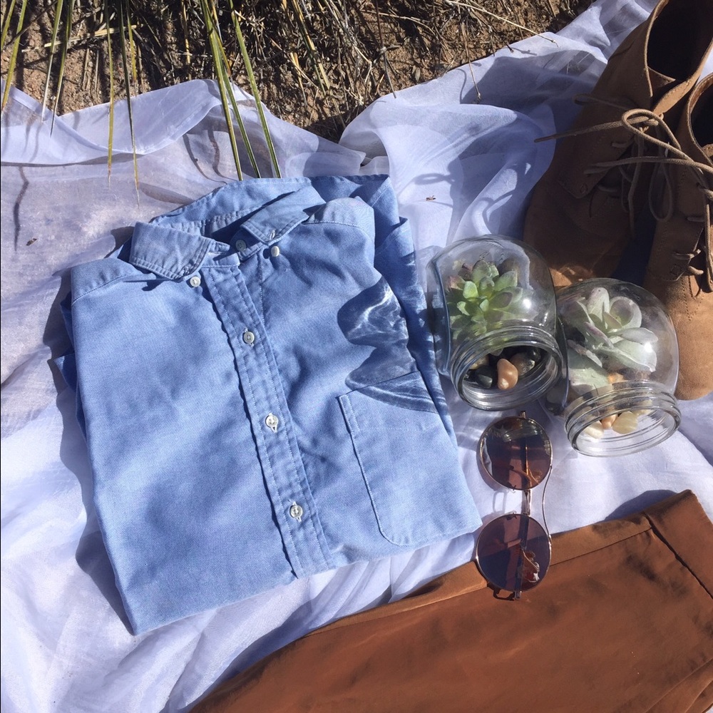 Lands End Simple Blue button down shirt