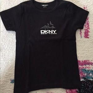 Black DKNY t shirt with crystal detail size medium