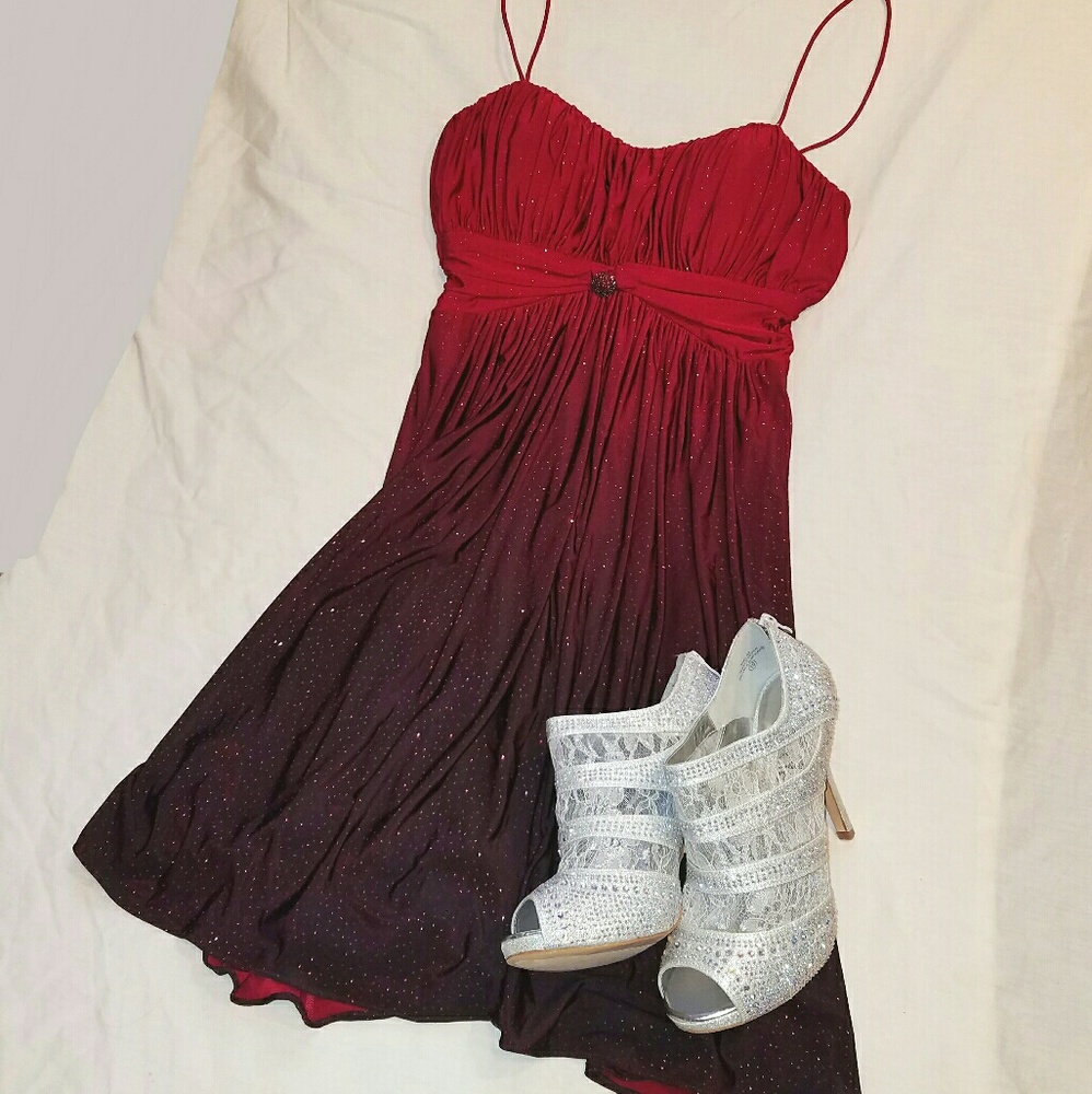 Red and black sparkling prom formal dress euc S