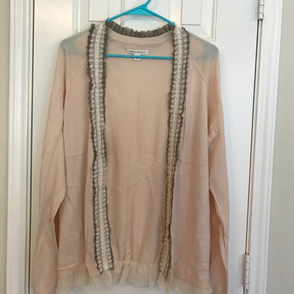 Ruffle trimmed blush pink cardigan