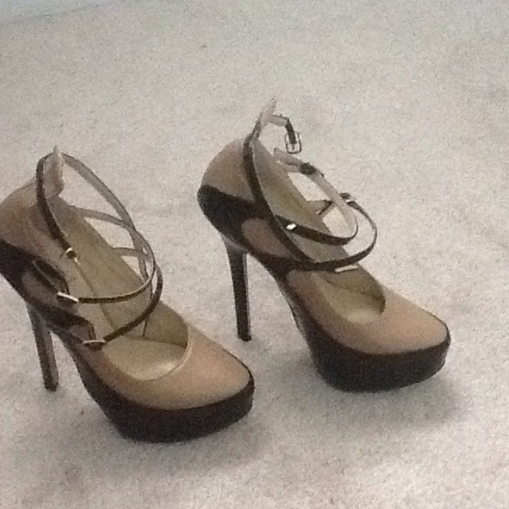 Tan and black heels