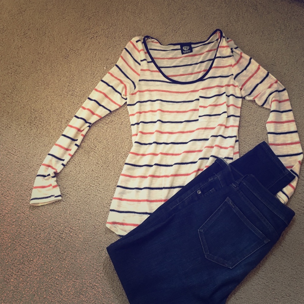 Navy blue and orange stripped top
