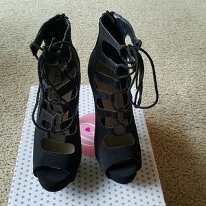 Black lace high heels