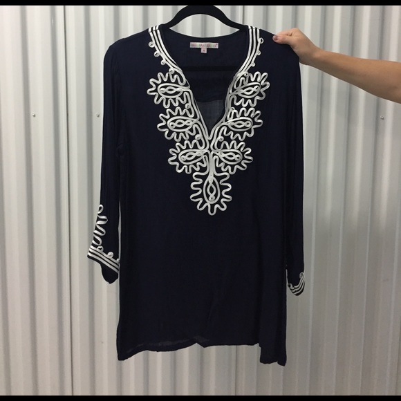 Tops - MOVING SALE❗️Navy + White Ribbon Embellished Tunic Tops - MOVING SALE❗️Navy + White Ribbon Embellished Tunic