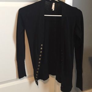 Long sleeve black cardigan with bronze buttons