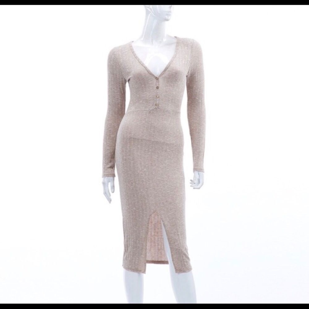 LAST ONE! SIZE L - Long-Sleeved Bodycon Midi Dress - Picture 3 of 6