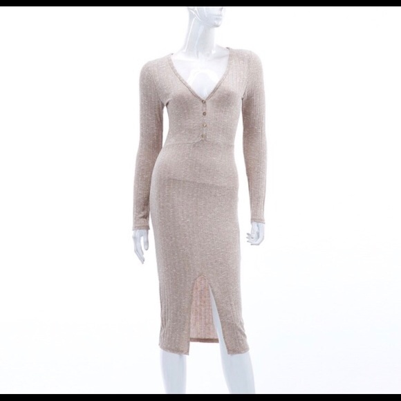 LAST ONE! SIZE L - Long-Sleeved Bodycon Midi Dress - Picture 3 of 6