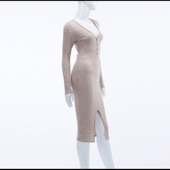 LAST ONE! SIZE L - Long-Sleeved Bodycon Midi Dress - Picture 4 of 6