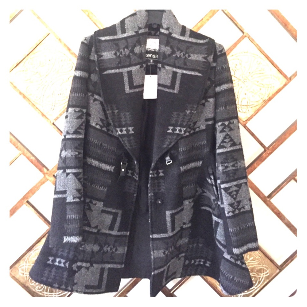 KENSIE  Black and grey wool coat