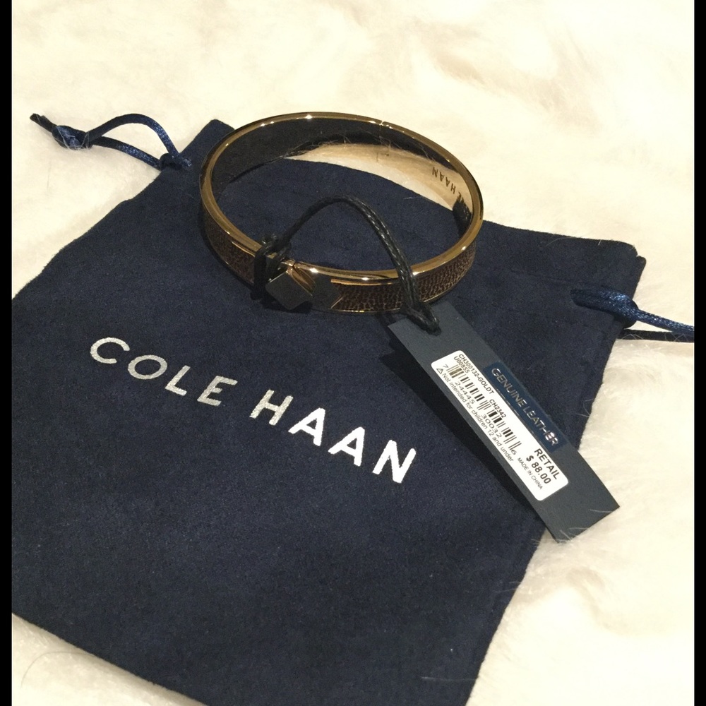 NWT Cole Haan 12K Gold Leather Bangle - Picture 3 of 4