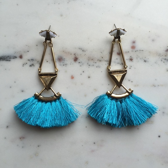 "Catalina" Earrings || Turquoise Tassel Statement - Picture 2 of 8