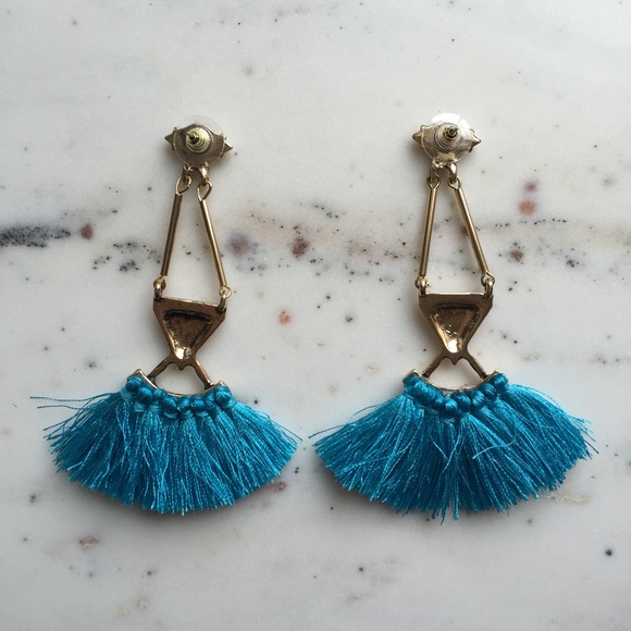 "Catalina" Earrings || Turquoise Tassel Statement - Picture 3 of 8