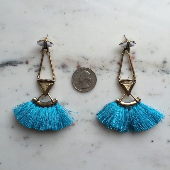 "Catalina" Earrings || Turquoise Tassel Statement - Picture 4 of 8