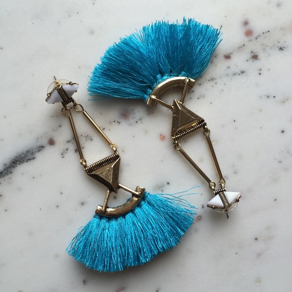 "Catalina" Earrings || Turquoise Tassel Statement - Picture 5 of 8