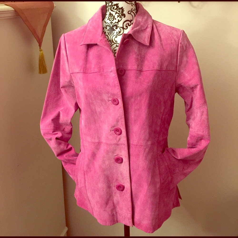 Leather fuchsia button down jacket/blazer