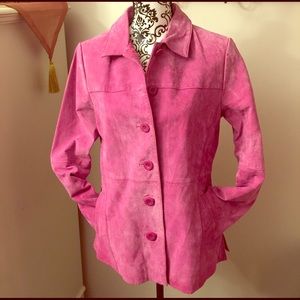 Leather fuchsia button down jacket/blazer