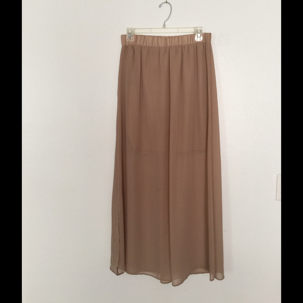 Sheer tan maxi skirt