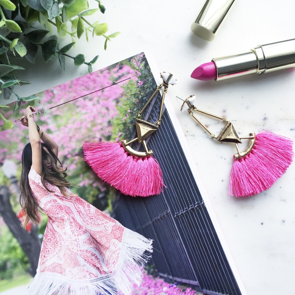"Catalina" Earrings || Hot Pink Tassel Statement