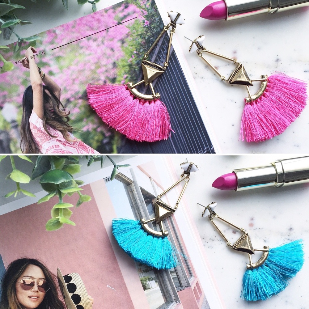 "Catalina" Earrings || Hot Pink Tassel Statement - Picture 7 of 9