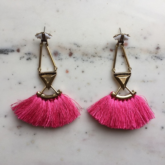 "Catalina" Earrings || Hot Pink Tassel Statement - Picture 2 of 9