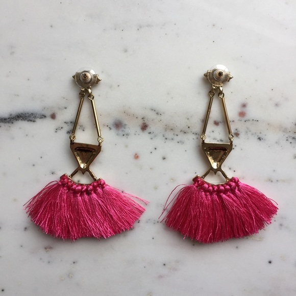 "Catalina" Earrings || Hot Pink Tassel Statement - Picture 3 of 9