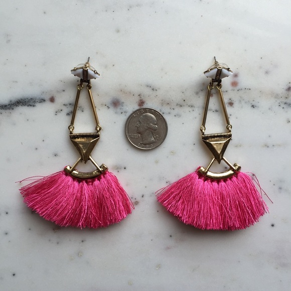 "Catalina" Earrings || Hot Pink Tassel Statement - Picture 4 of 9