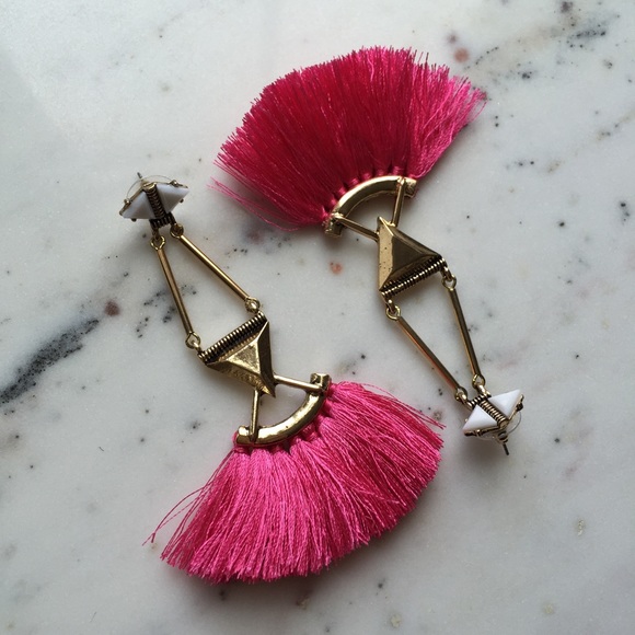 "Catalina" Earrings || Hot Pink Tassel Statement - Picture 5 of 9