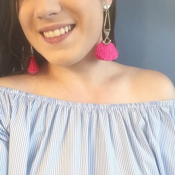 "Catalina" Earrings || Hot Pink Tassel Statement - Picture 6 of 9