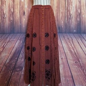 Button-Up Maxi Skirt w/Floral Detail