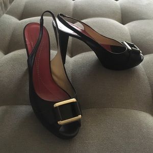 Kate spade grace sling back black leather pumps