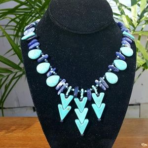 Turquoise and blue goldstone arrow necklace