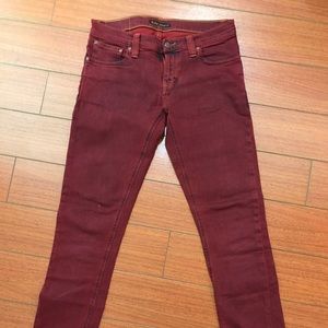 NUDIE DESIGNER MENS RED SKINNY JEANS TAPERED W 29