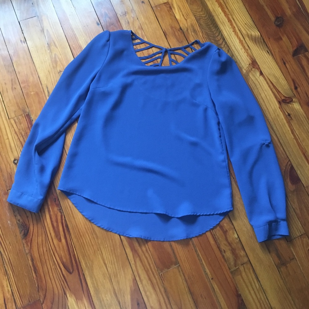 long sleeved blue shirt