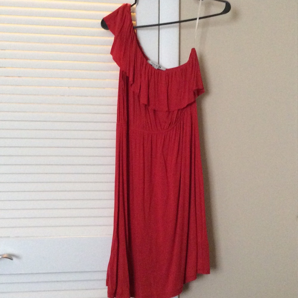 Red one shoulder dress