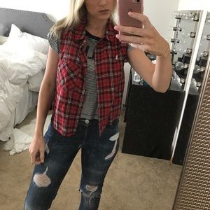 Plaid tank button up