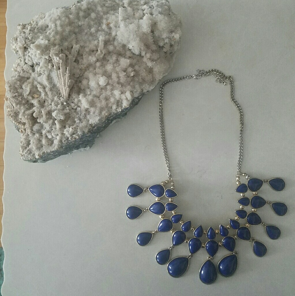 Royal Blue & Gold Tone Teardrop Statement Necklace