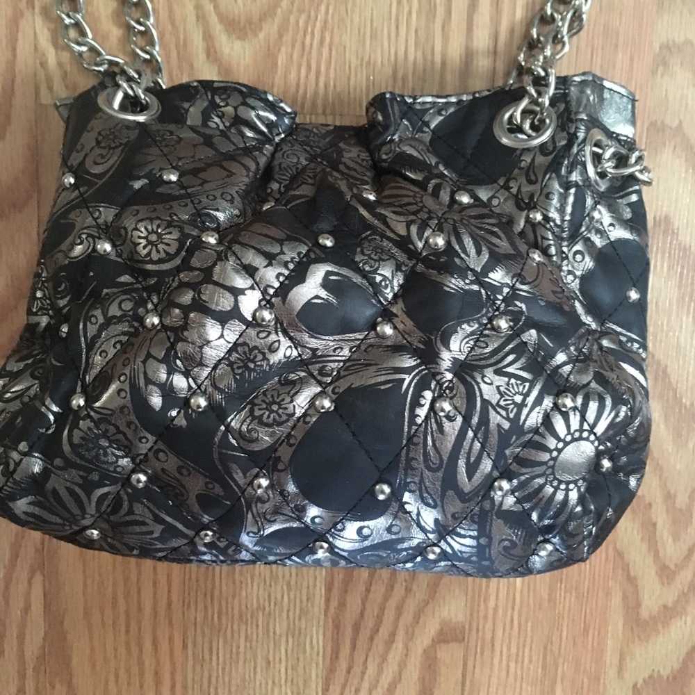 IRON FIST Silver Studded Sugar Skull Bucket Bag