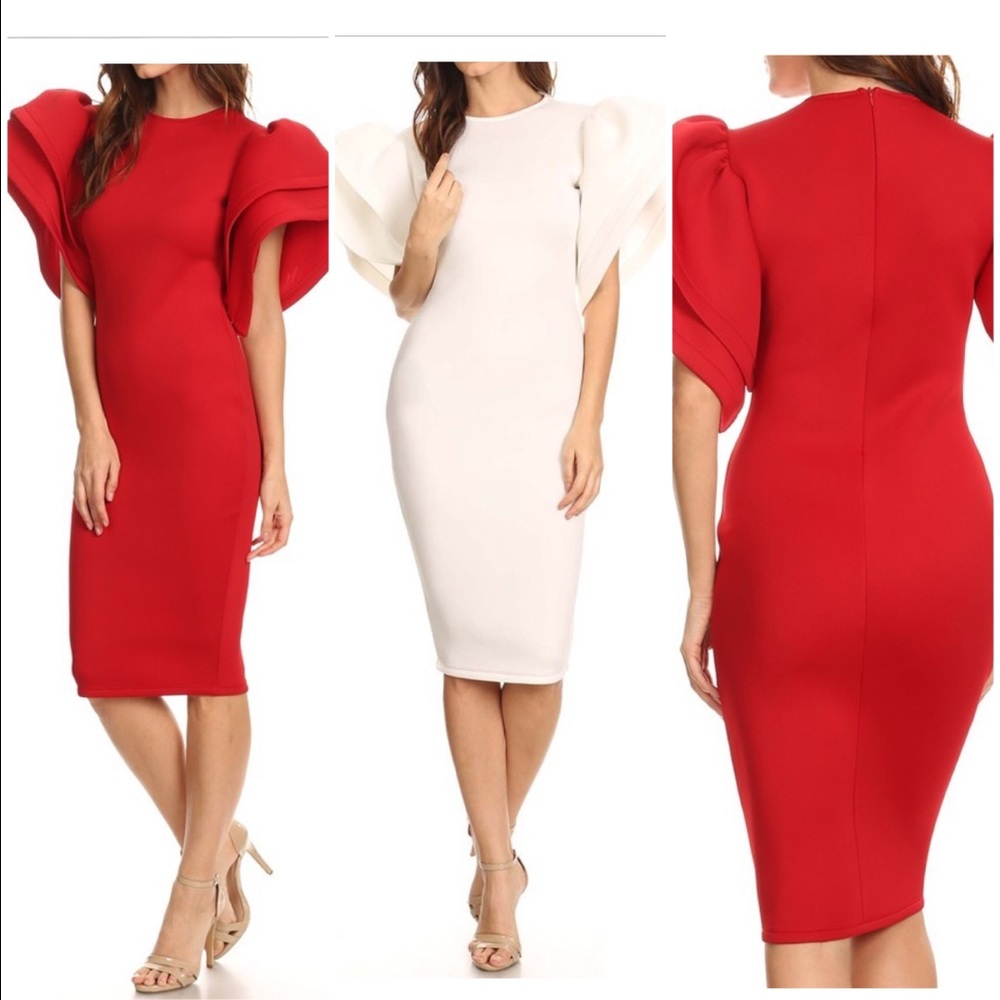 White bell sleeve midi dress