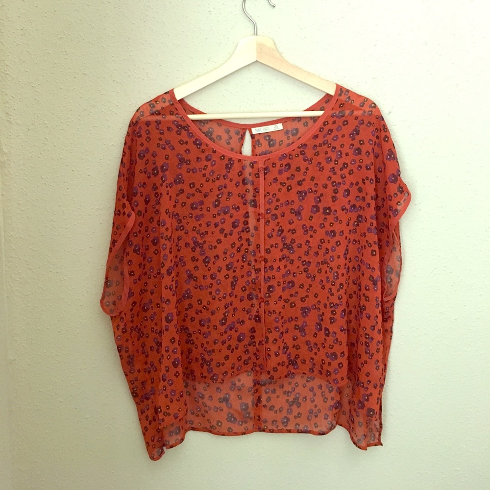 Orange and Purple Flowered Nine Birds Top