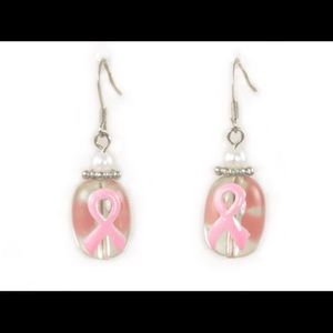 Breast cancer awareness glass hand painted earring