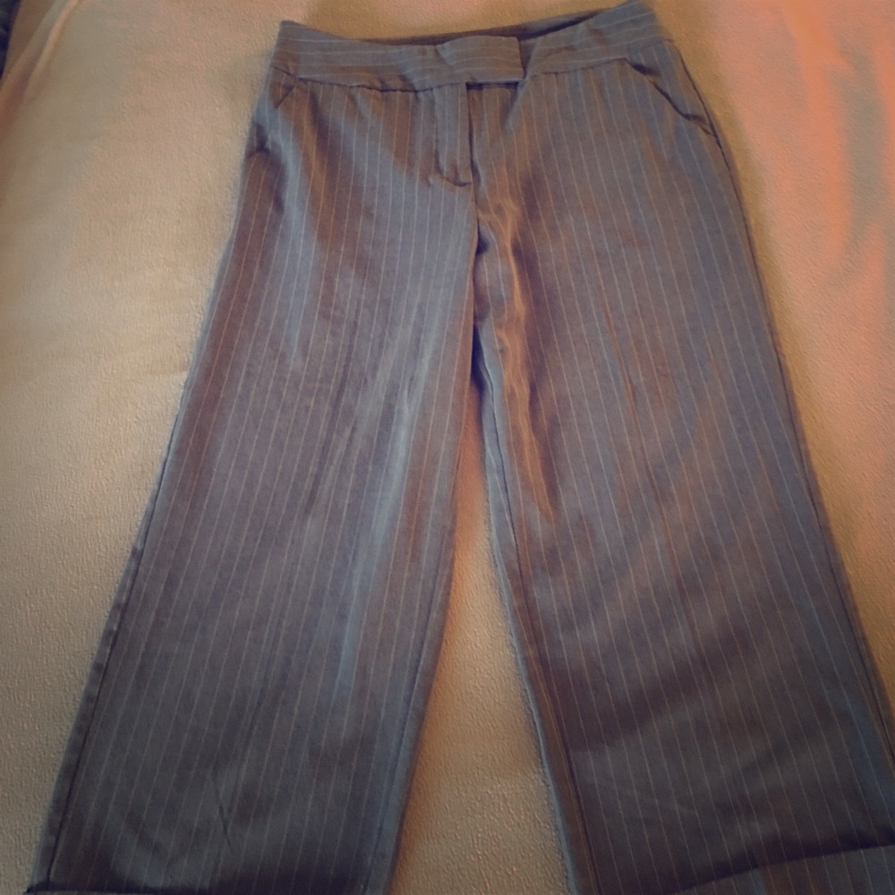 Grey pin striped, flare cuffed dress capris