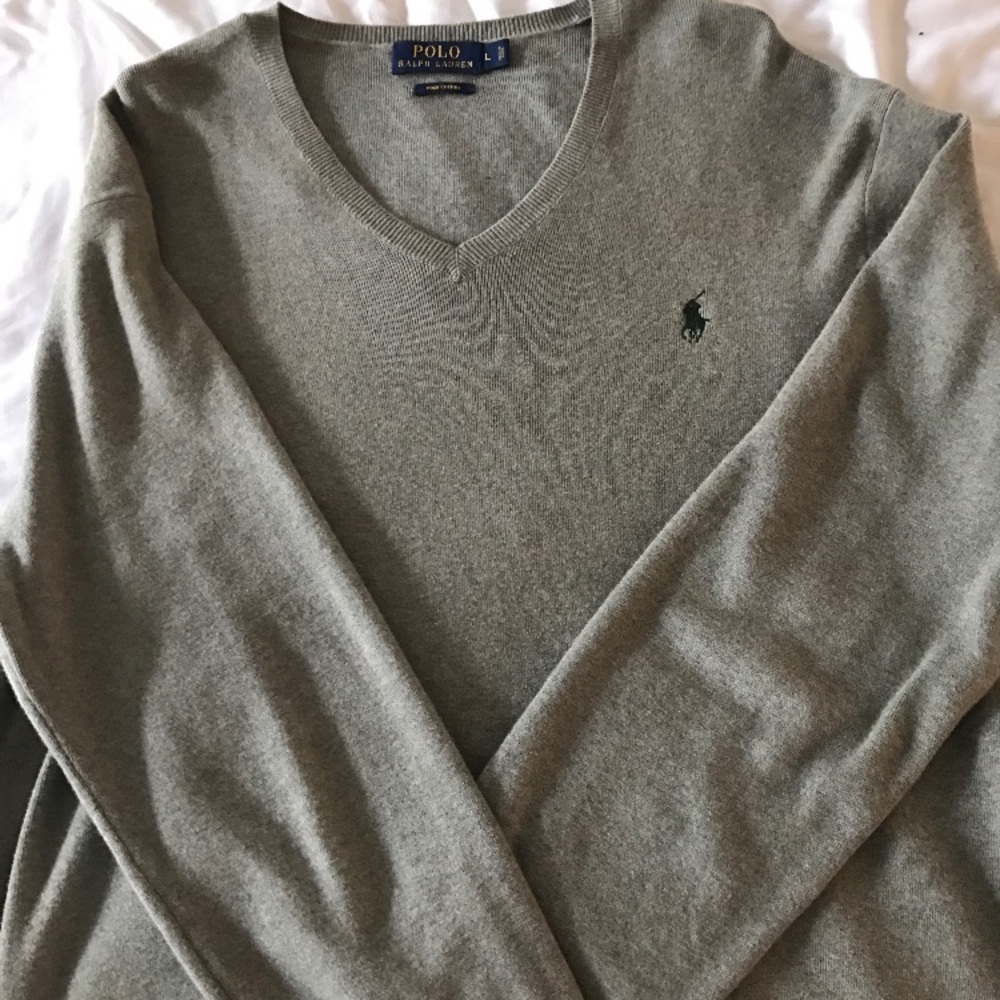 Ralph Lauren v neck cotton sweater - grey size L