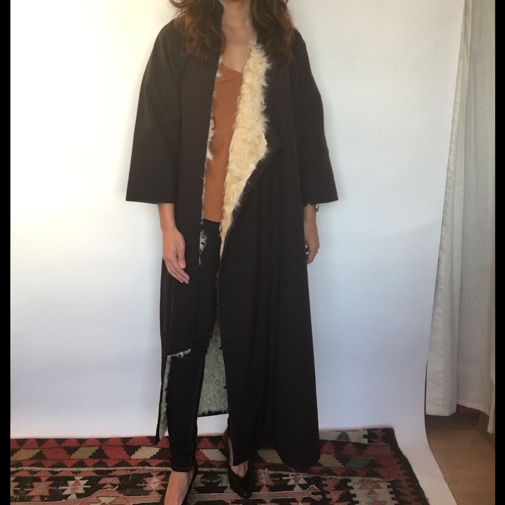 Navy Mandarin Style Fur Coat