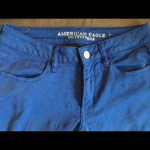 American Eagle bright blue jeggings.