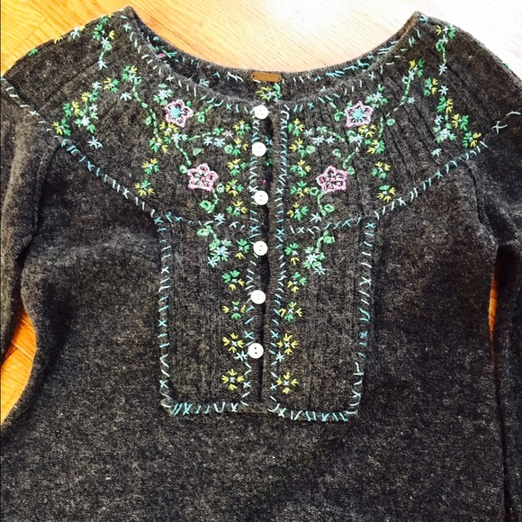 Grey Embroidered Free People Sweater - Picture 2 of 3