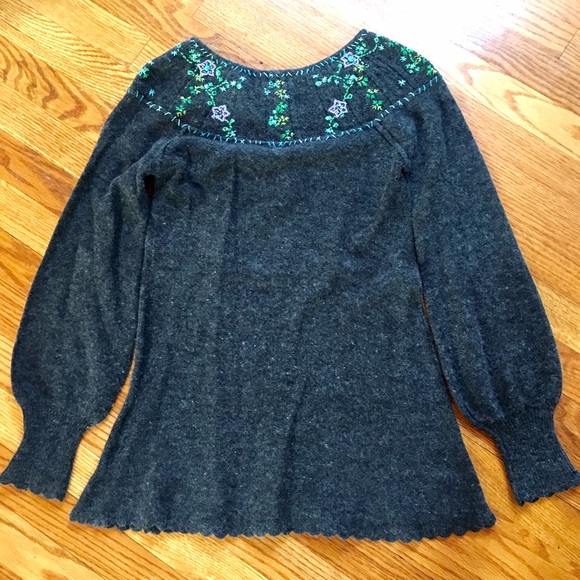 Grey Embroidered Free People Sweater - Picture 3 of 3