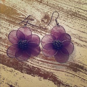 Purple flower drop earrings